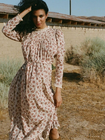 GABRIELLE DRESS -- BURGUNDY SONGBIRD TOILE