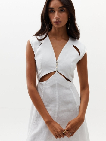 Pearl Linen Dress - White
