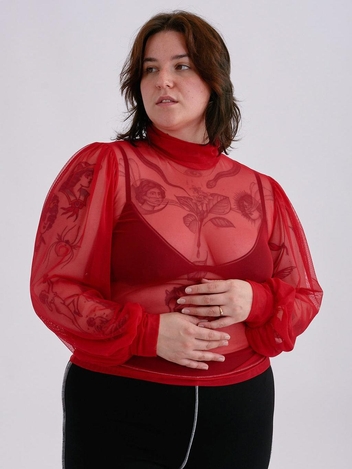 Dolly Mesh Turtleneck Red