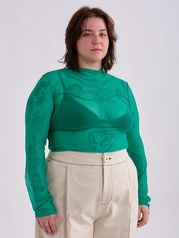 Wave Mesh Turtleneck Teal