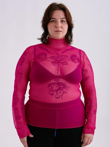 Wave Mesh Turtleneck Pink