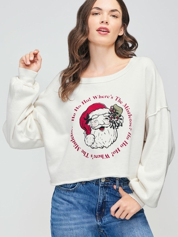 Ho Ho Ho Mistletoe Olivia Sweatshirt | Vanilla