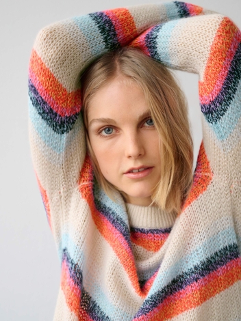 Cashmere Featherweight Striped Crewneck