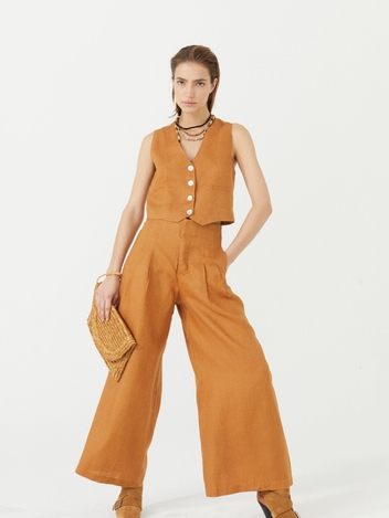 Culotte Linen Pant - Caramel