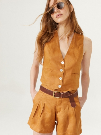 Frida Linen Shorts - Caramel