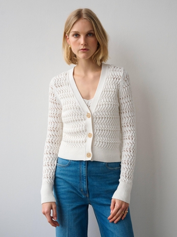 Cotton Stretch Textured Cardigan