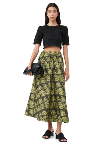 Black Cotton Poplin O-Neck Cropped Smock Top