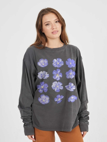 Purple Pansies Black Boyfriend Long Sleeve