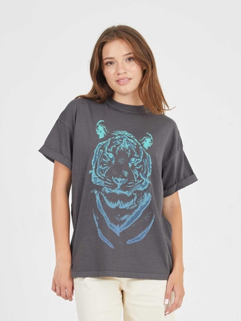 Tiger Stencil Black Boyfriend Tee