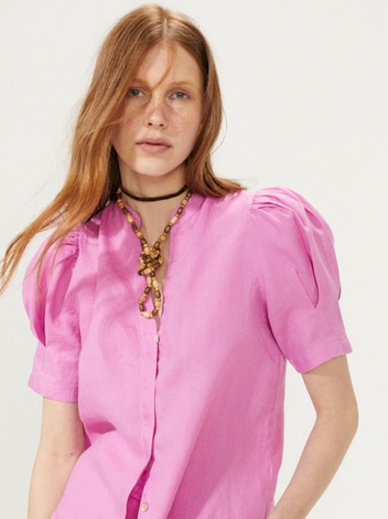 Athina Midi Linen Dress - Petunia Pink