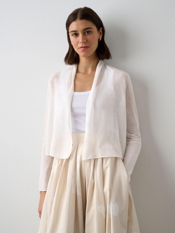 Linen Blend Cropped Trapeze Cardigan White