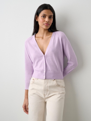 Linen Blend Shrunken Cardigan Pale Amethyst