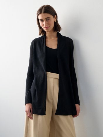Linen Blend Trapeze Cardigan Black
