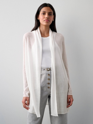 Linen Blend Trapeze Cardigan White