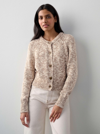 Cotton Rope Marled Crewneck Cardigan Sand Printed Cord