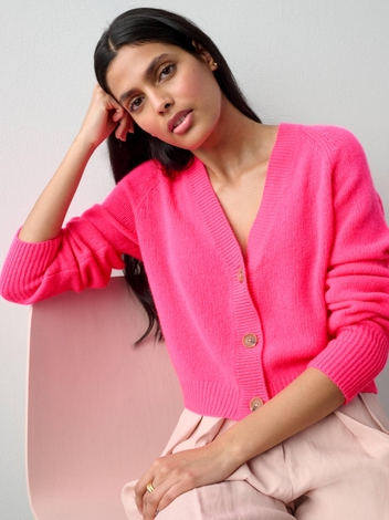 Cashmere Button Cardigan Electric Magenta