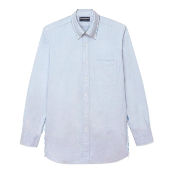 Distressed Oxford Cloth Button-Down Shirt With Busted Seams Solid Blue