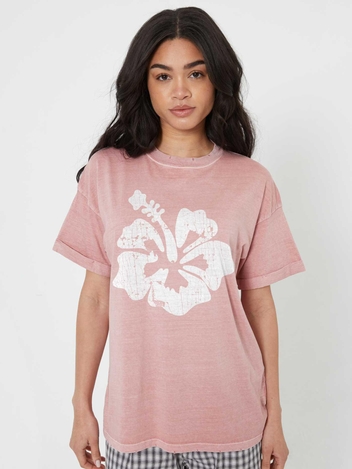 Hibiscus Flower Dusty Pink Boyfriend Tee