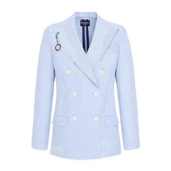 WomenS Milk-And-Sugar Seersucker Double-Breasted Diana Jacket Blue