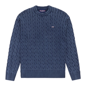Washed-And-Weathered Garment-Dyed Down East Navy Cable Knit Sweater Navy