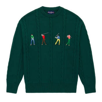 Golfers Satin-Stitch Cable Knit Sweater Green