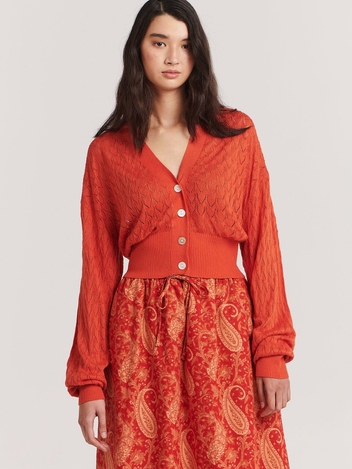 Gisele Pointelle Cardigan Terracota