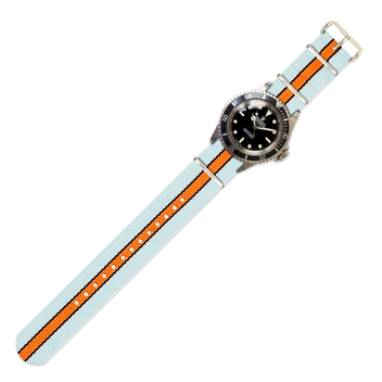 Watch Strap In Eton, Orange And Navy Double Stripe Eton/Orange/Navy