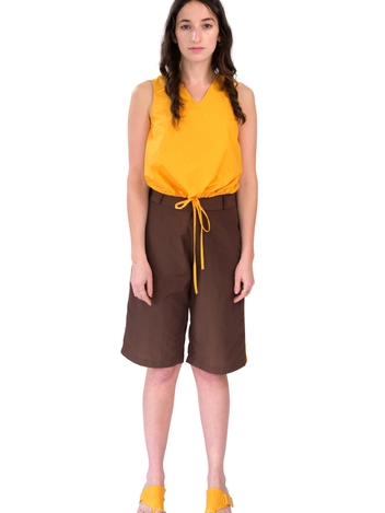 Brown Mustard Nylon Stripe Shorts