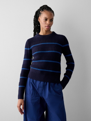 Cotton Tape Striped Crewneck Navy/Lapis