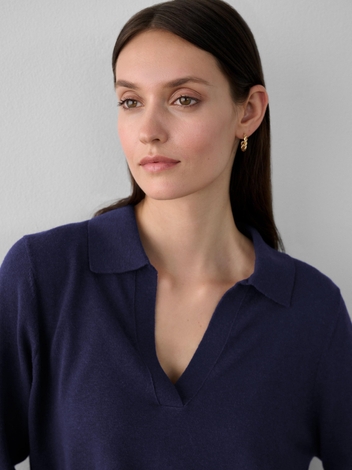Cotton Hemp Gauze Polo Sweater Deep Wave
