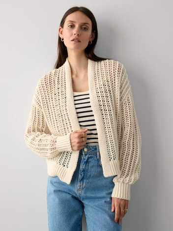 Cotton Open Knit Cardigan Ivory
