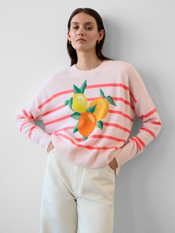 Cashmere Ramona Striped Citrus Crewneck Pink Sand/Popsicle Heather