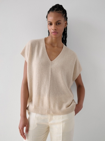 Cashmere V Neck Poncho Sand Wisp Heather