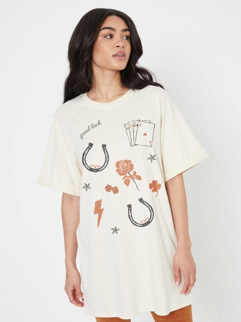 Good Luck Off-White Tee Dress