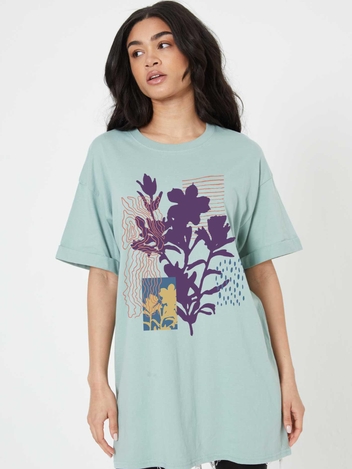 Nightshade Floral Jade Green Tee Dress