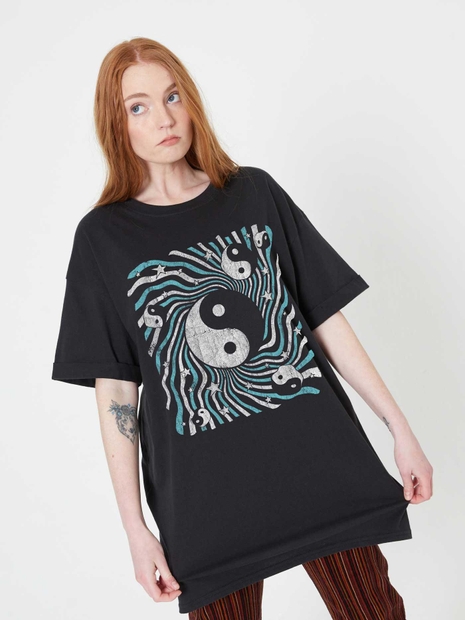 Yin Yang Psychedelic Black Tee Dress
