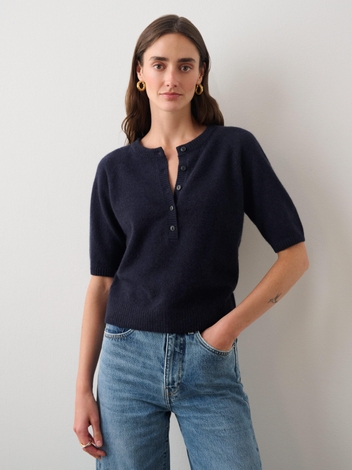 Cashmere Short Sleeve Henley Deep Navy