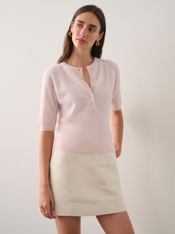 Cashmere Short Sleeve Henley Pink Sand