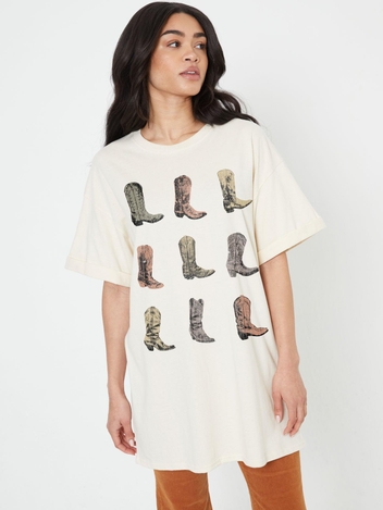 Cowboy Boots Off-White Tee Dress