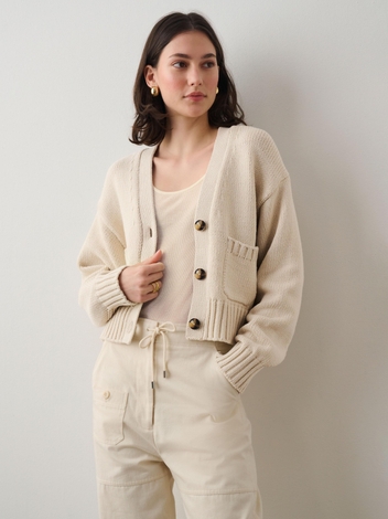 Cotton Shrunken Pocket Cardigan Natural