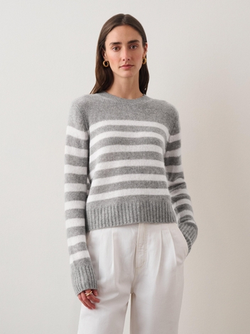 Cashmere Striped Crewneck Grey Heather/Soft White