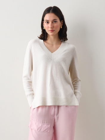 Cashmere V Neck Tunic Soft White