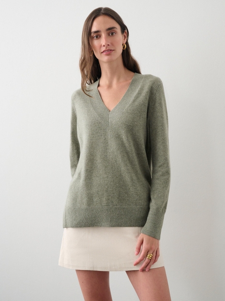 Cashmere V Neck Tunic Leaf Heather