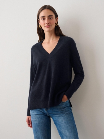 Cashmere V Neck Tunic Deep Navy