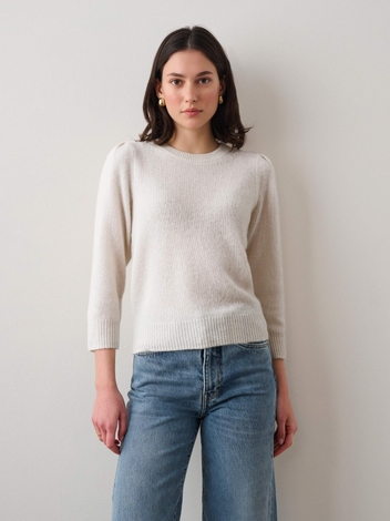 Cashmere Puff Sleeve Crewneck Soft White