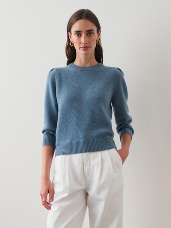 Cashmere Puff Sleeve Crewneck Blue Thistle