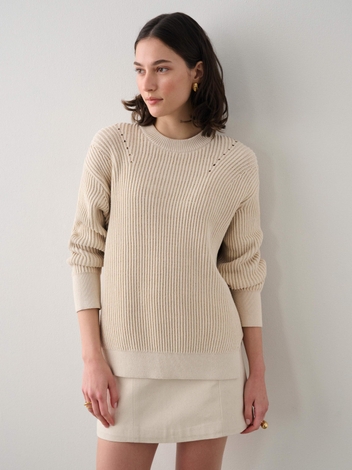 Cotton Ribbed Crewneck Tunic Natural