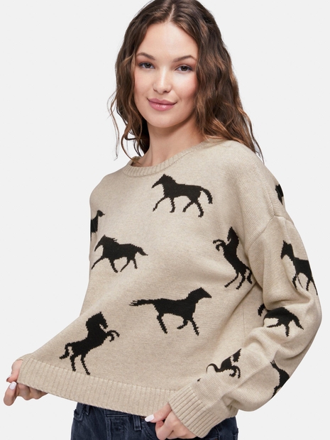 Horse Intarsia Sweater | Champagne Beige