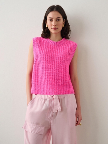 Cashmere Air Spun Ribbed Vest Pink Marl