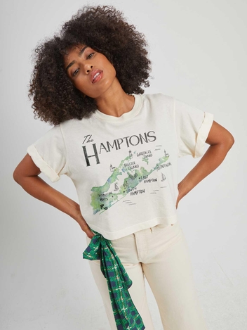 Hamptons Map Cropped Off White Boyfriend Tee